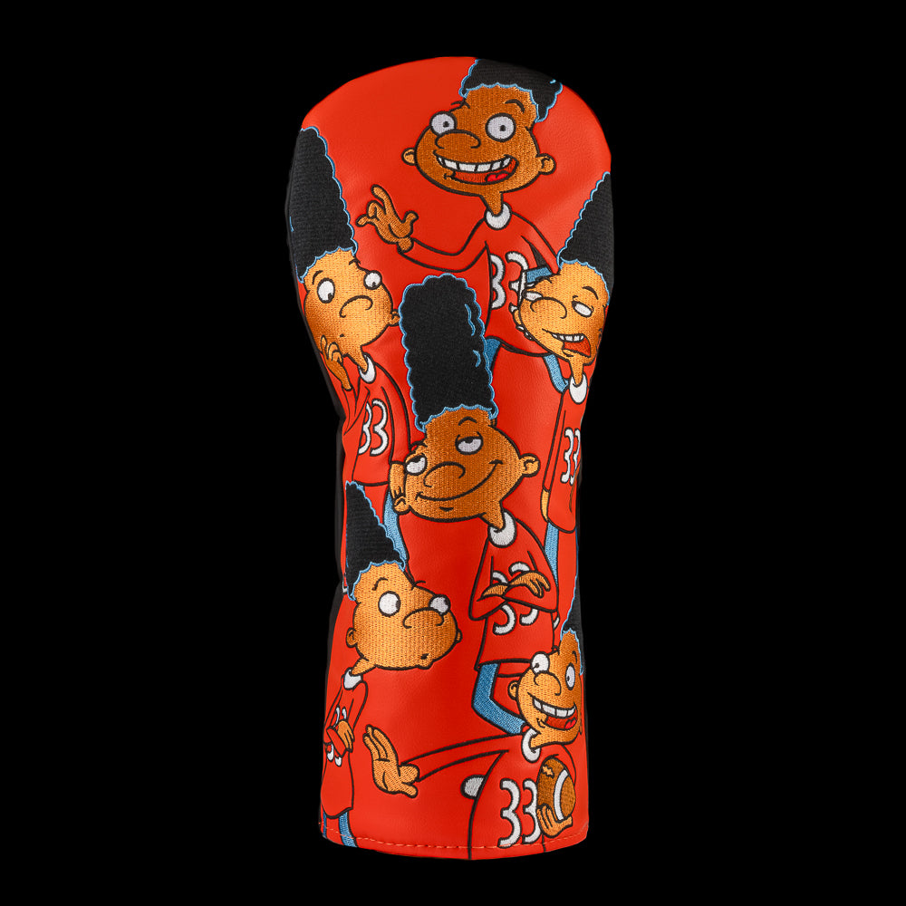 Red Hey Arnold driver cover with stacked Gerald poses.