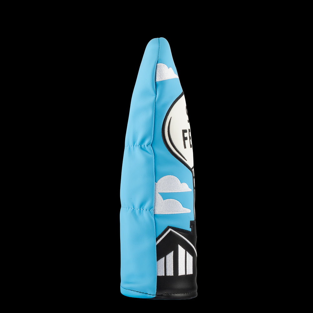 Ferris Bueller's Day Off Fairway wood golf headcover with 'Save Ferris' text and Ferris Wheel design on a blue background