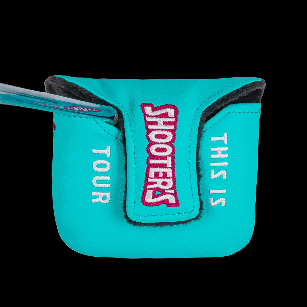 Rewind Golf x Happy Gilmore Shooter's Tour aqua and pink mallet golf headcover.