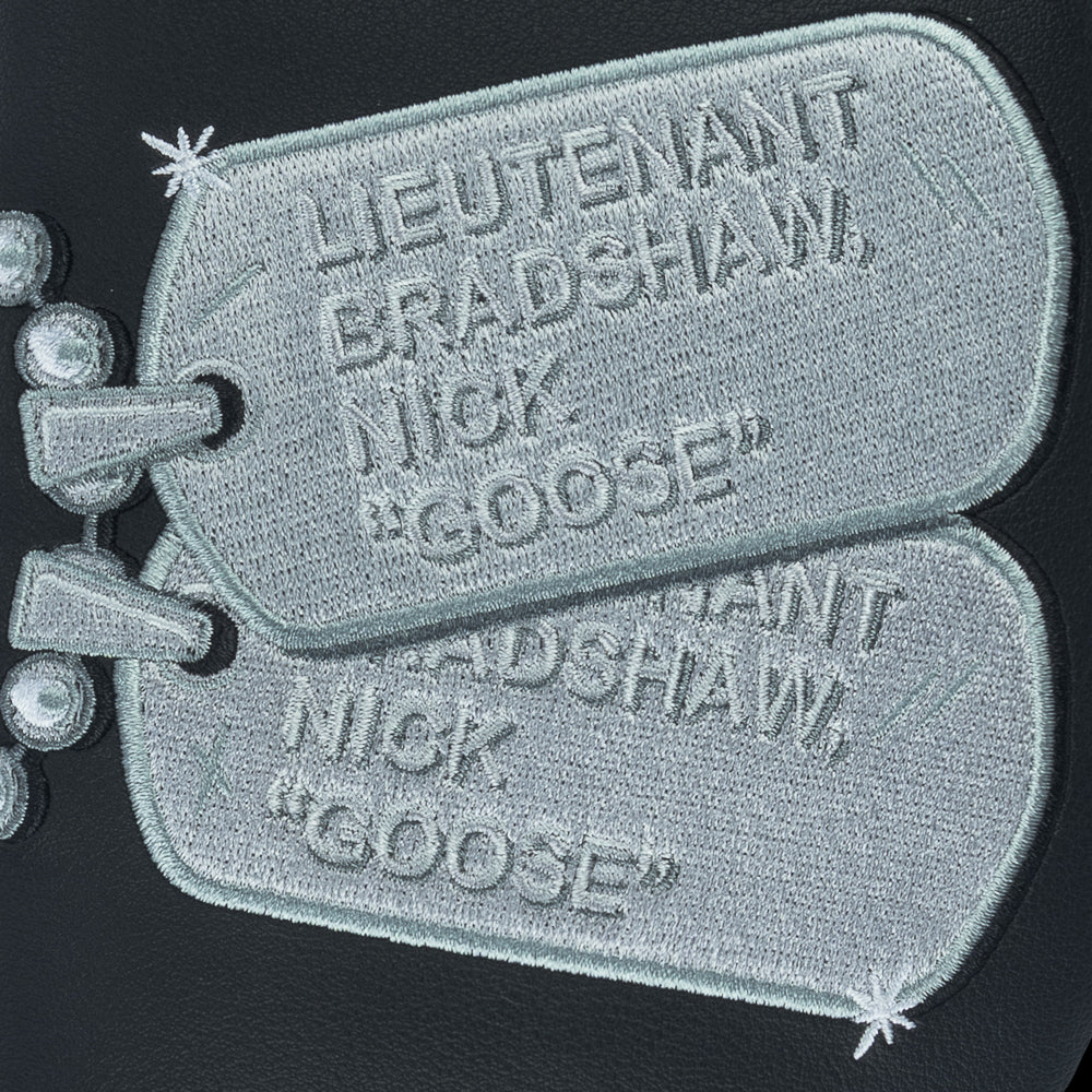 Rewind Golf x Top Gun official Talk To Me Goose Dogtags black and silver mallet putter golf headcover.
