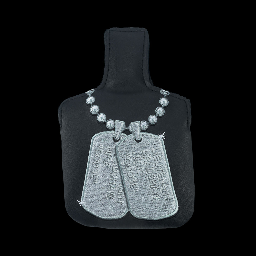 Rewind Golf x Top Gun official Talk To Me Goose Dogtags black and silver mallet putter golf headcover.