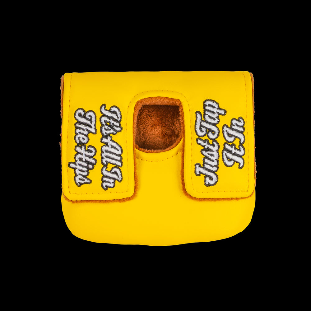 Rewind Golf x Happy Gilmore yellow Tap Tap Taparoo themed center shaft mallet golf headcover.