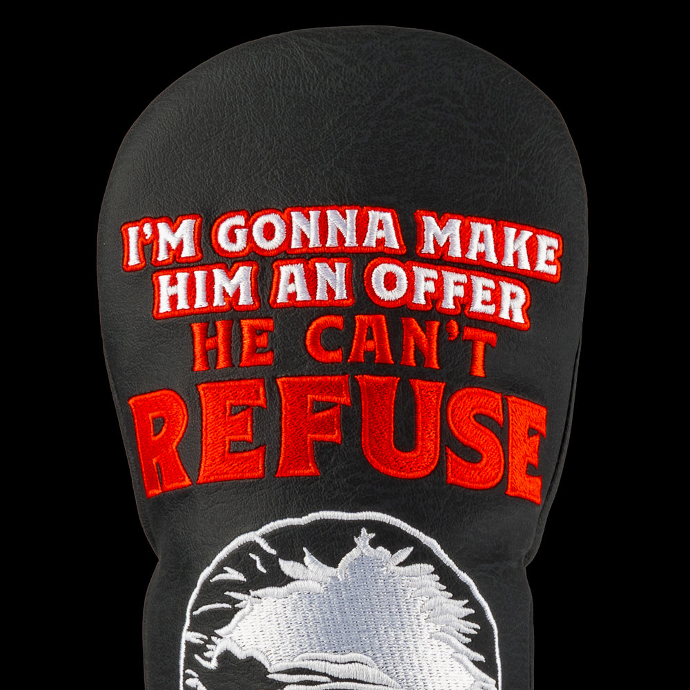 Rewind Golf x The Godfather official black and red "make him an offer he can't refuse" themed fairway wood golf headcover.
