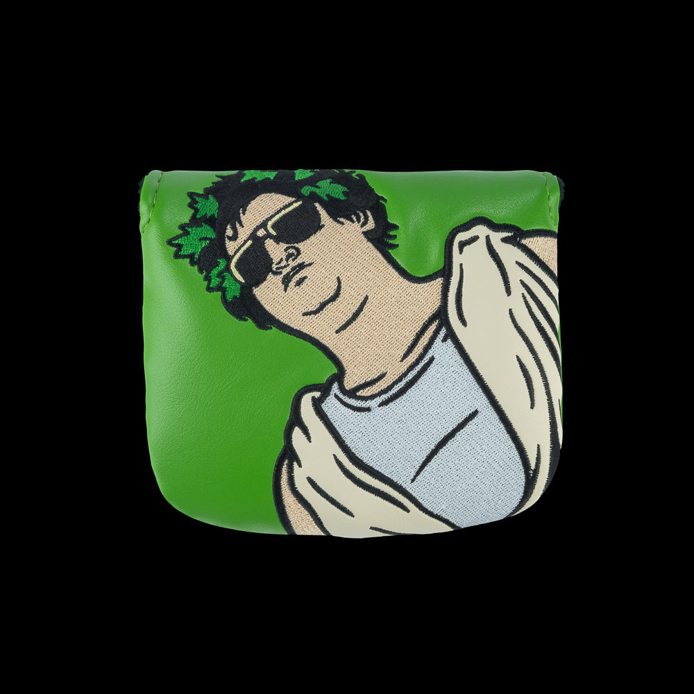 Rewind Golf x Animal House official Toga, Toga green center shafted mallet golf headcover.