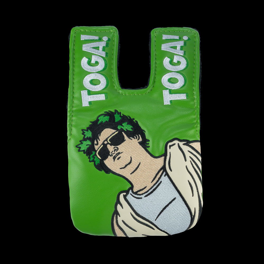 Rewind Golf x Animal House official Toga, Toga green center shafted mallet golf headcover.