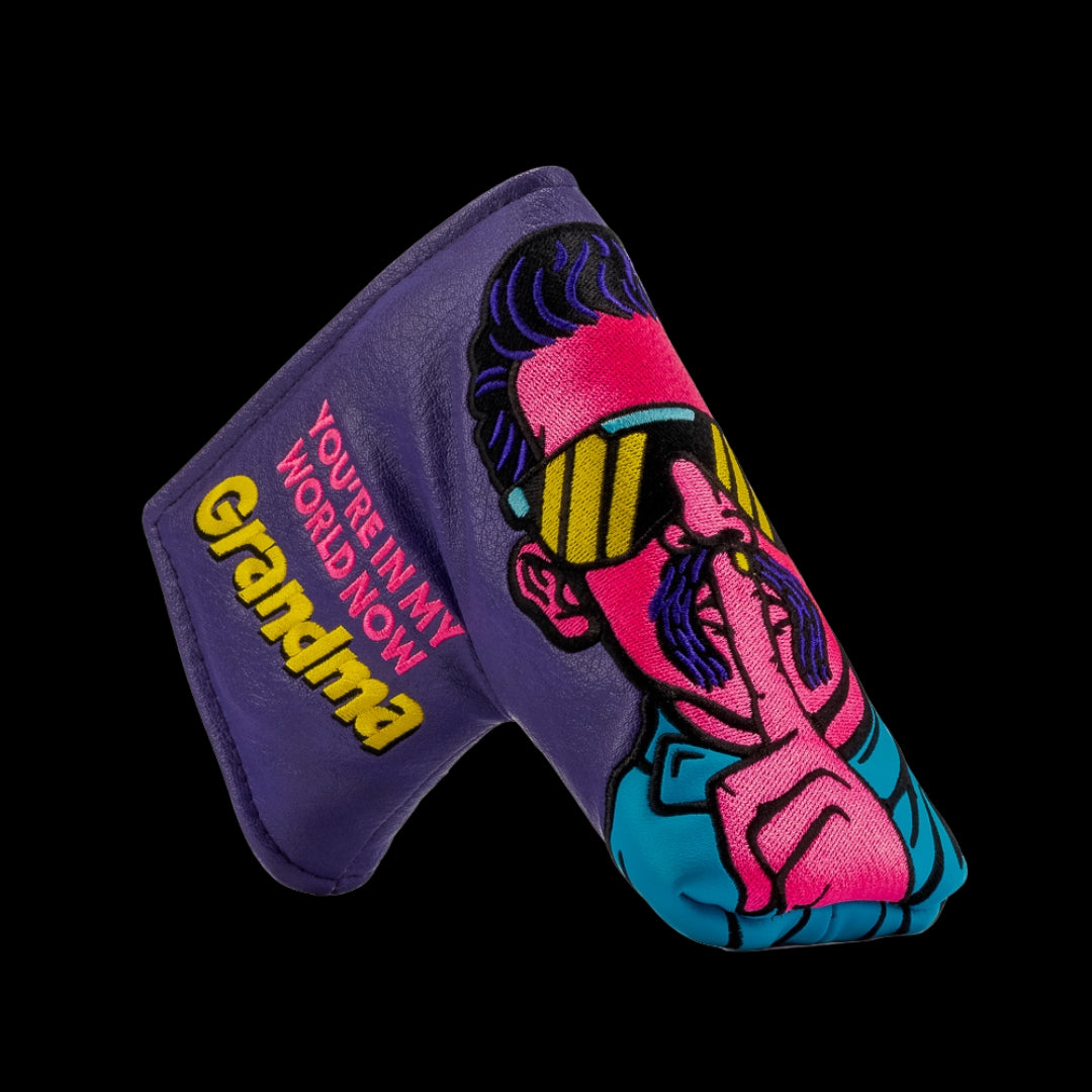 Rewind Golf x Happy Gilmore officially licensed You're In My World Now Grandma blade putter golf headcover.