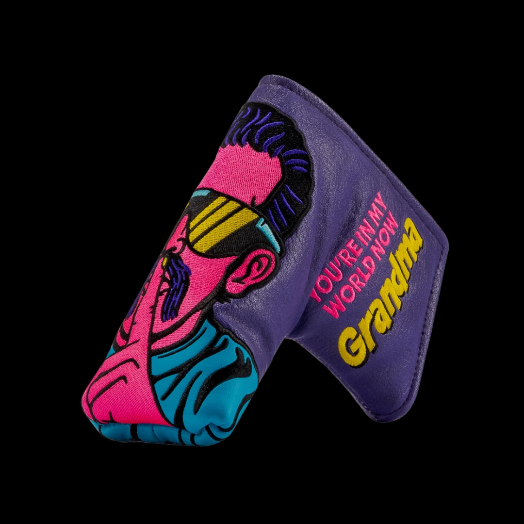 Rewind Golf x Happy Gilmore officially licensed You're In My World Now Grandma blade putter golf headcover.