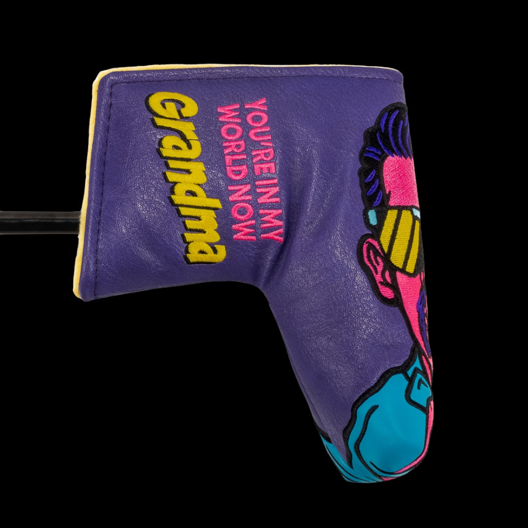 Rewind Golf x Happy Gilmore officially licensed You're In My World Now Grandma blade putter golf headcover.