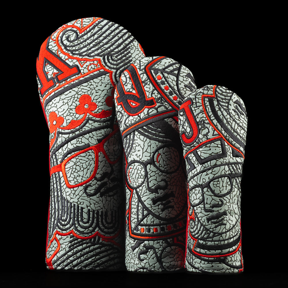 SWAG Golf Elephant print royal straight wood headcover set featuring a king driver, queen fairway, and jack hybrid.