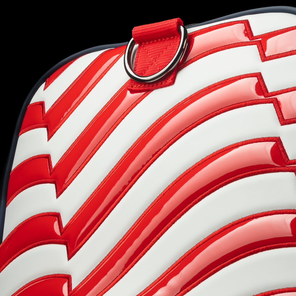 SWAG Golf x Ryder Cup 2025 officially licensed red, white, and blue duffel bag.