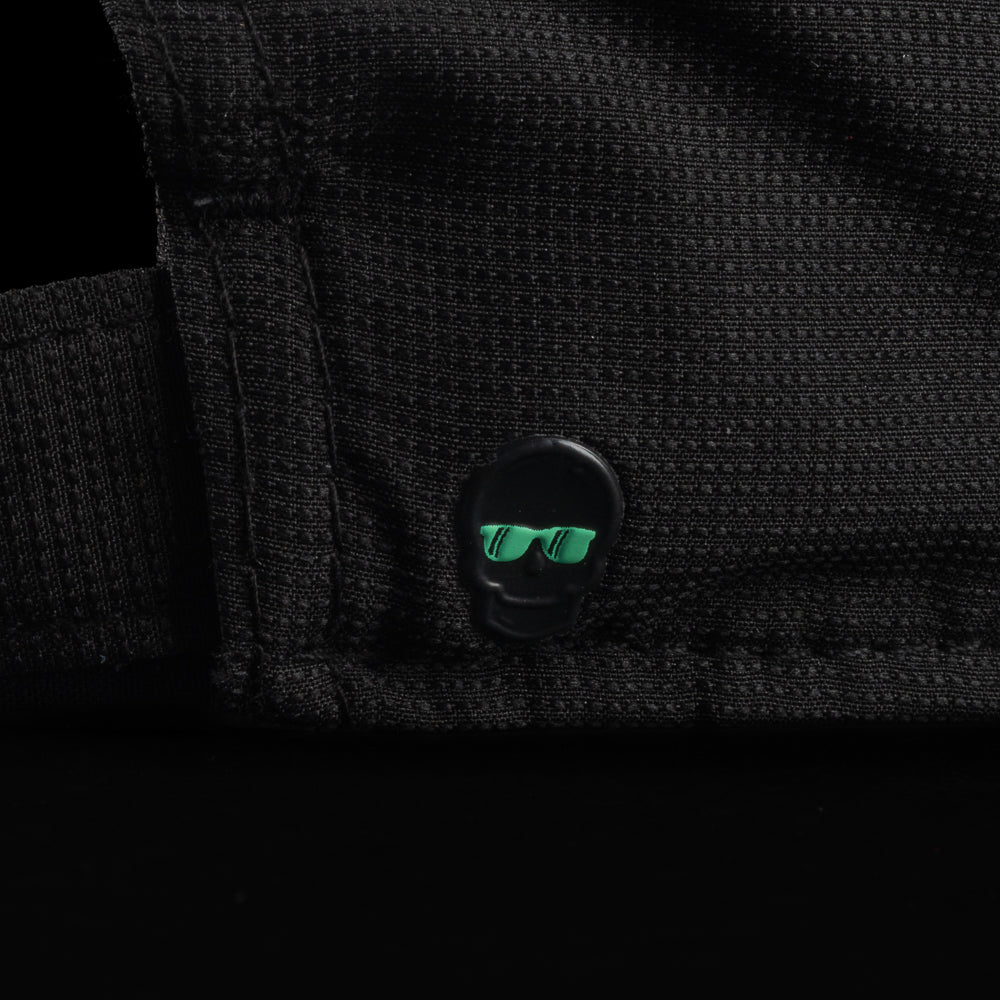 Black cap with a red and blue United States of SWAG logo on a black background.