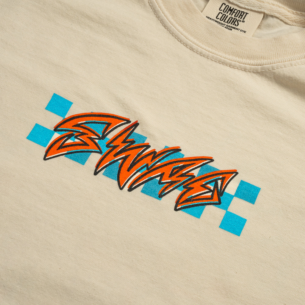SWAG Golf surf & turf cream short sleeve graphic print garment dyed t-shirt.