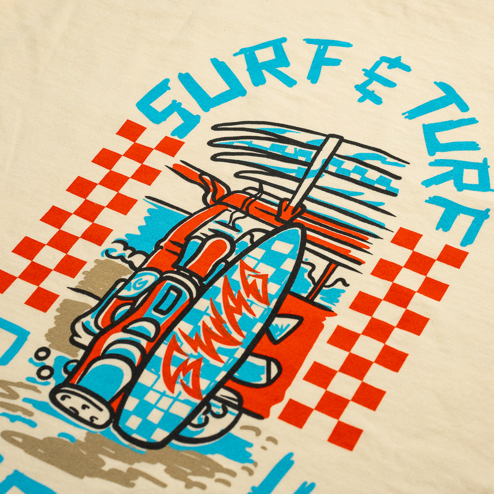 SWAG Golf surf & turf cream short sleeve graphic print garment dyed t-shirt.