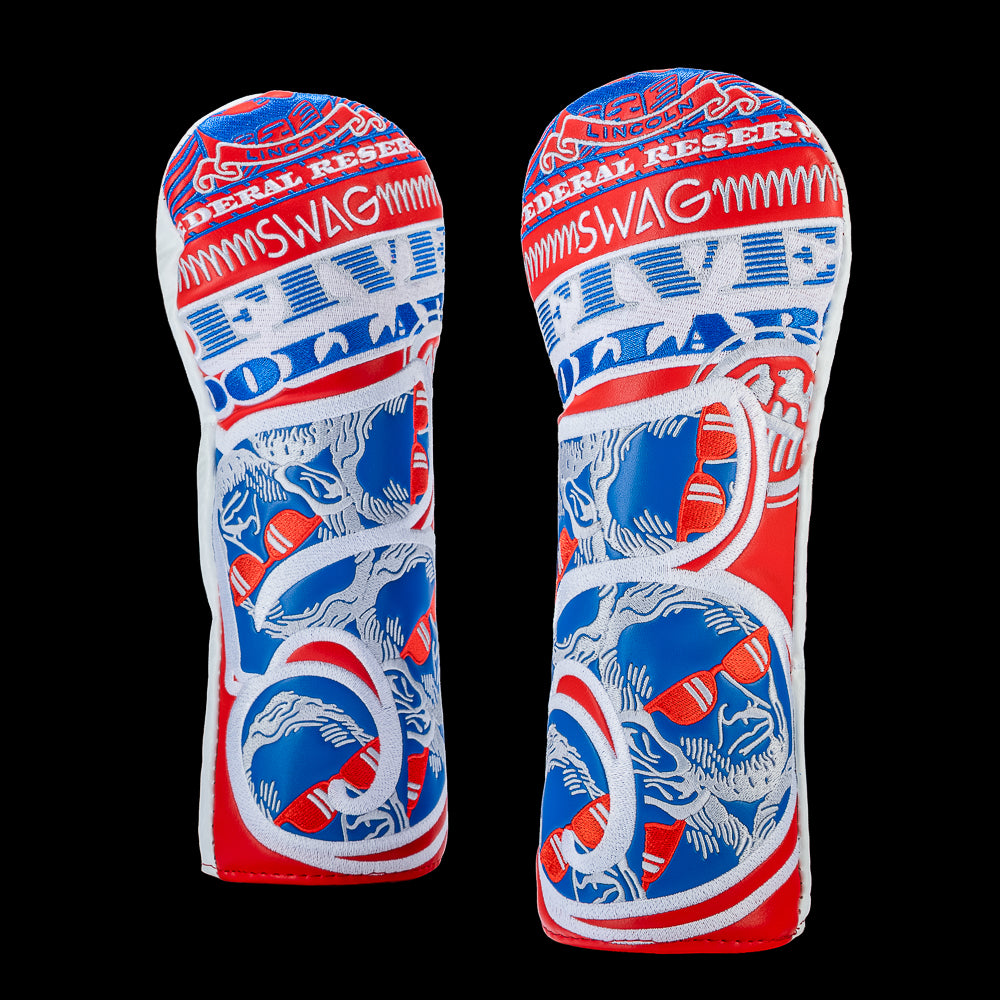 SWAG Golf RWB Gigantic Lincoln fairway cover featuring patriotic currency artwork and oversized Abraham Lincoln graphics in red, white, and blue.