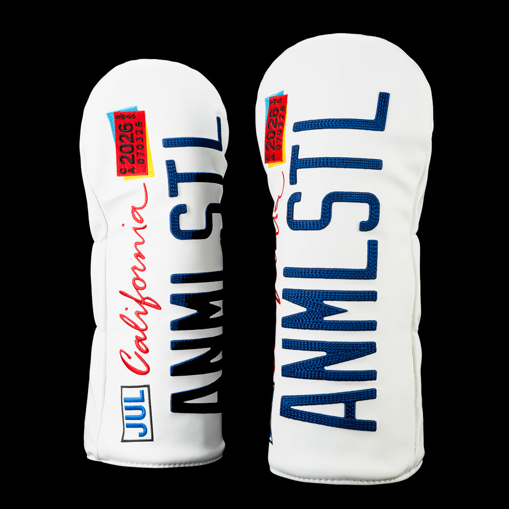 SWAG Golf SoCal Animal Style driver cover featuring a California license plate with oversized blue "ANML STL" lettering, red California script, a registration sticker, and a white background.
