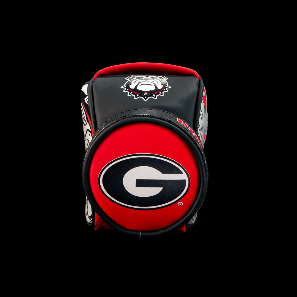 Bottom view of the Georgia Bulldogs Desk Caddy with a large black and white Georgia G centered inside a red circle with black outer trim.