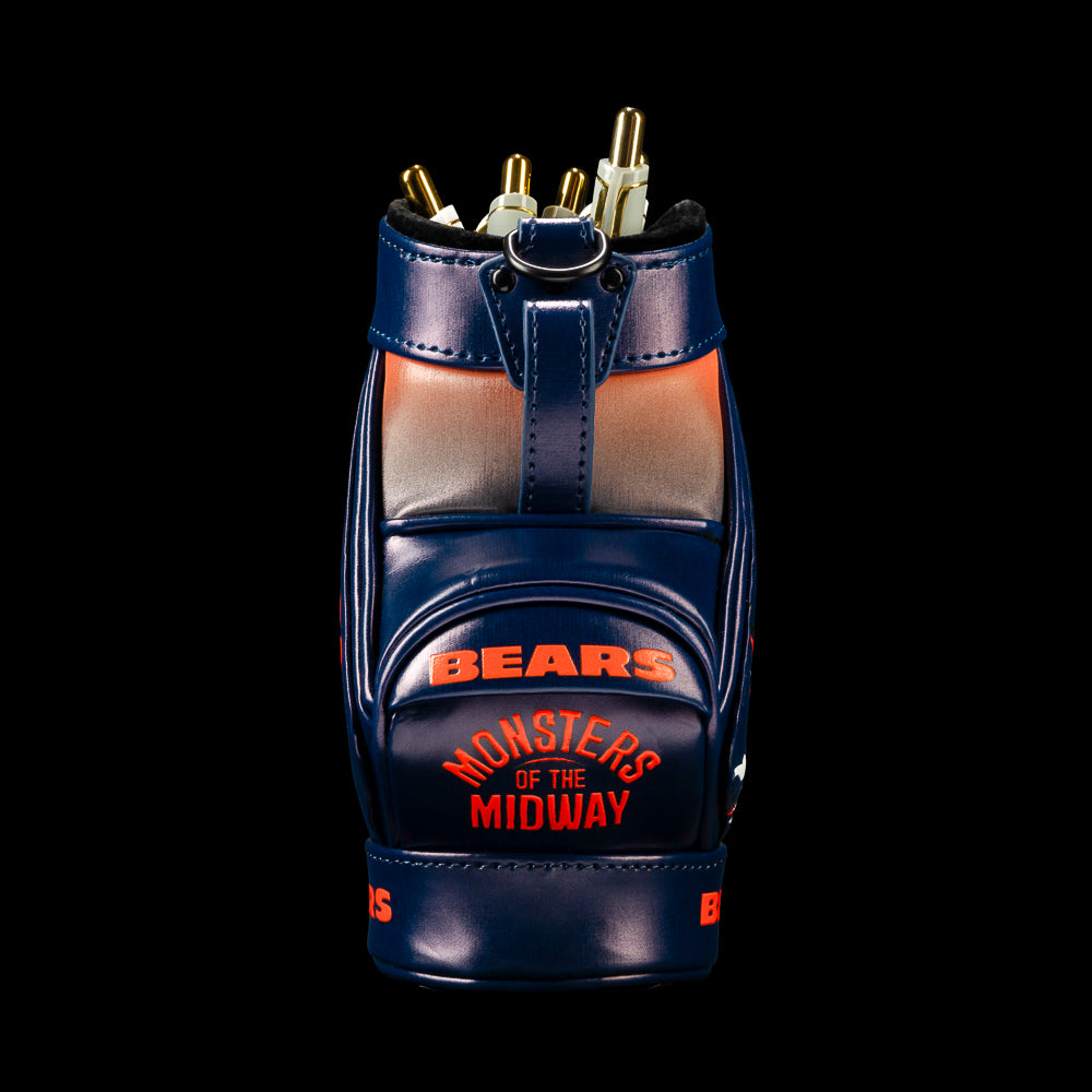 SWAG Golf NFL Chicago Bears Monsters Of The Midway Desk Caddy front view holding pens above Bears and Monsters Of The Midway lettering.