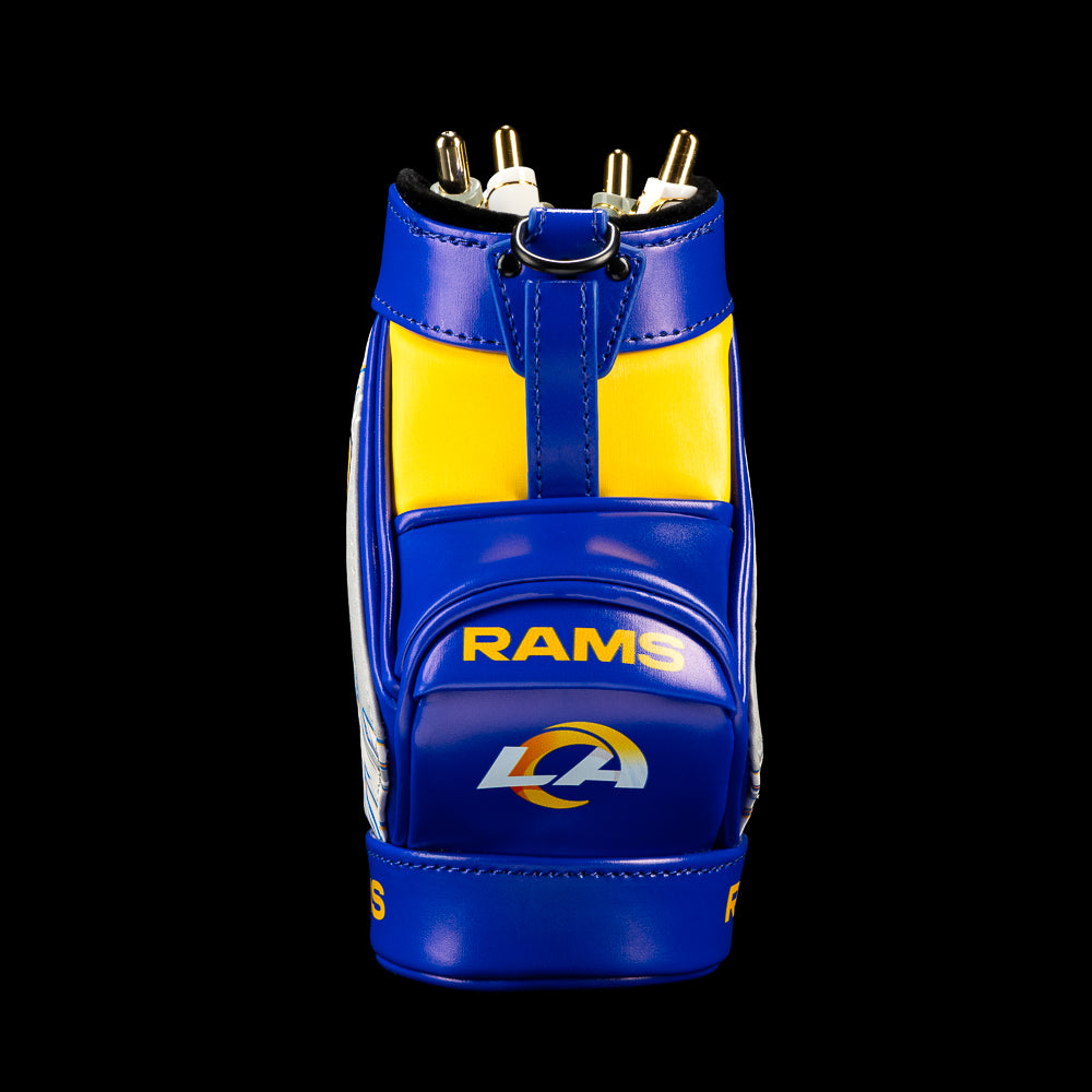 SWAG Golf NFL Los Angeles Rams Buttin’ Heads Desk Caddy front view holding pens above a blue-and-gold Rams logo pocket.