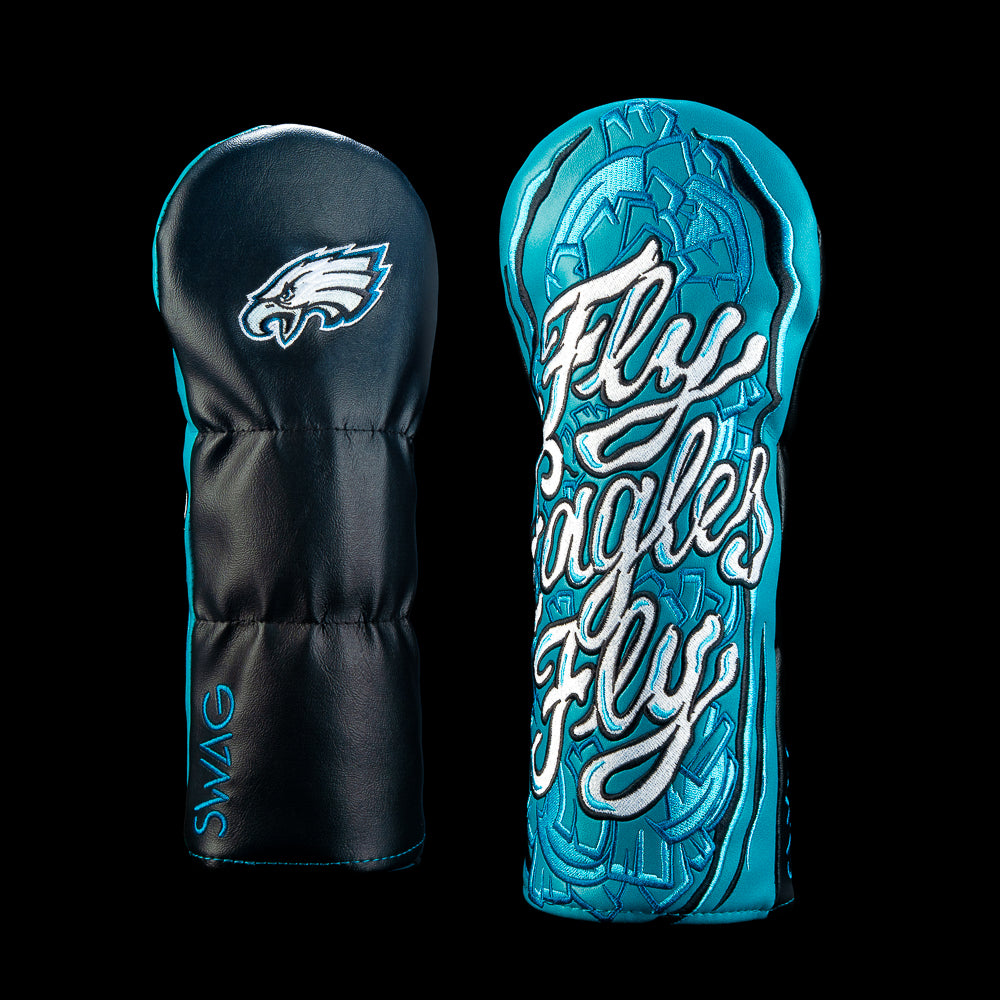 SWAG Golf NFL Philadelphia Eagles Philly Special Fairway Cover with Fly Eagles Fly lettering, layered midnight green feathers and Eagles logo.