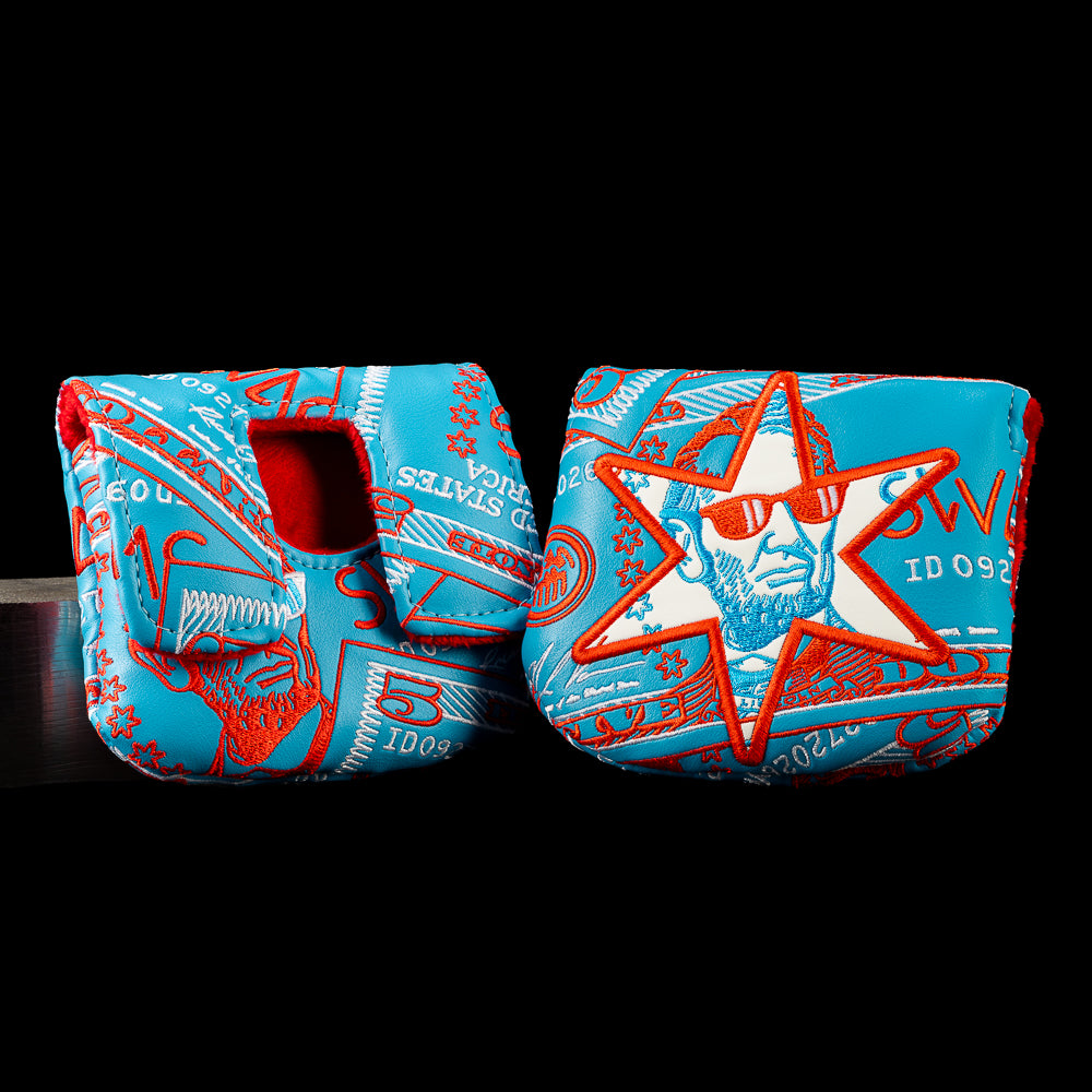 Chicago Lincoln small center shaft mallet cover with layered bill artwork, Lincoln illustrations, red lettering, and a blue background.