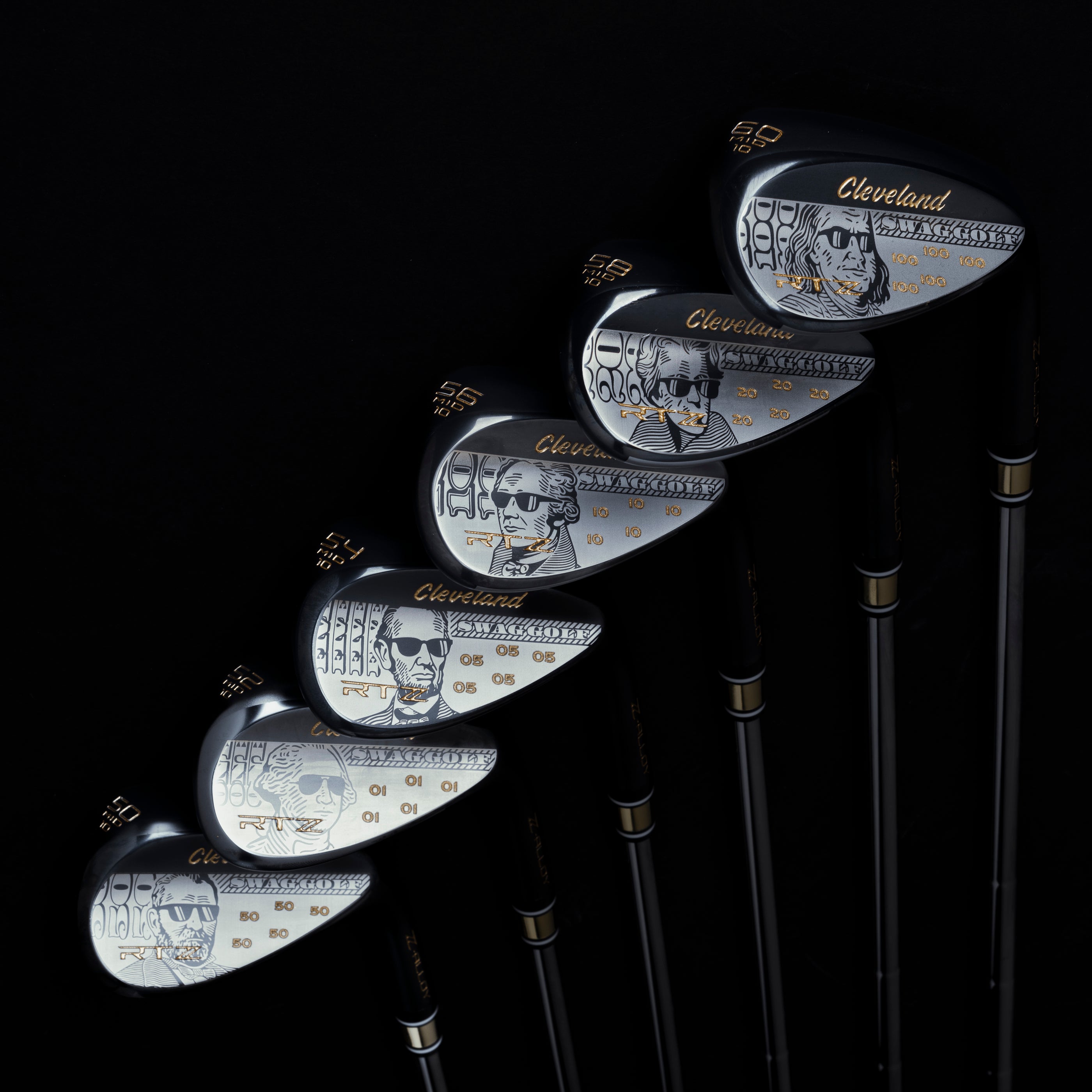SWAG x Cleveland RTZ Wedges dollar bill themed SWAG edition black satin finish golf wedges.