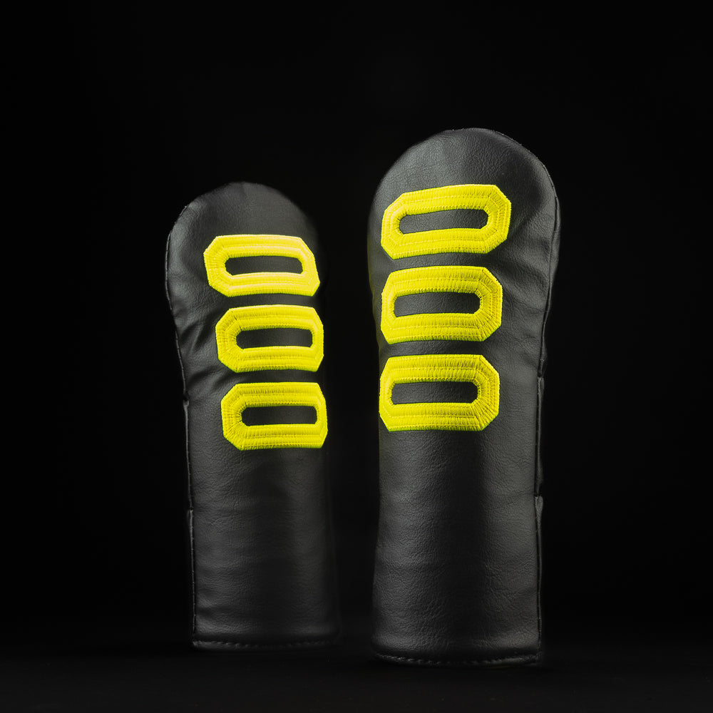 Out of office black and yellow small talk hybrid golf headcover.