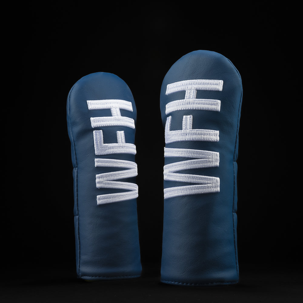 WFH navy and white small talk hybrid golf headcover.