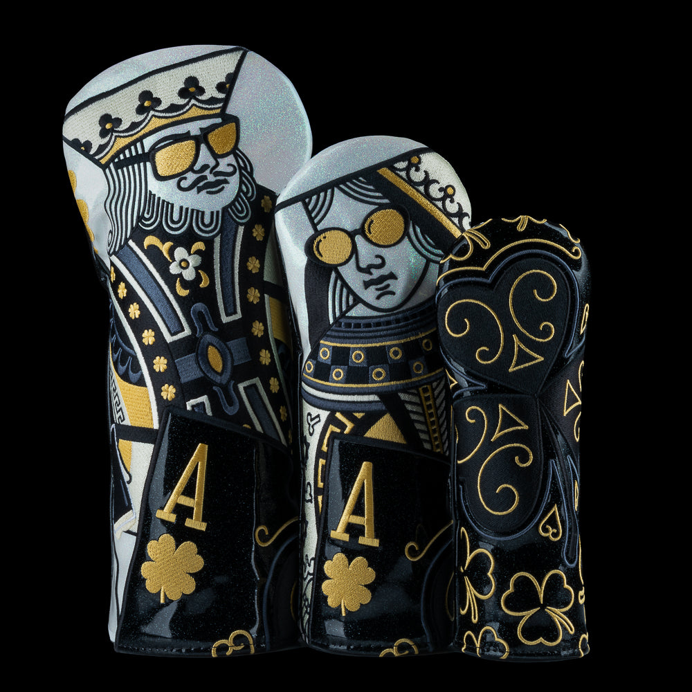 SWAG Golf Irish Stout Royal Wood Cover set in black, cream and gold with King, Queen and Ace artwork.