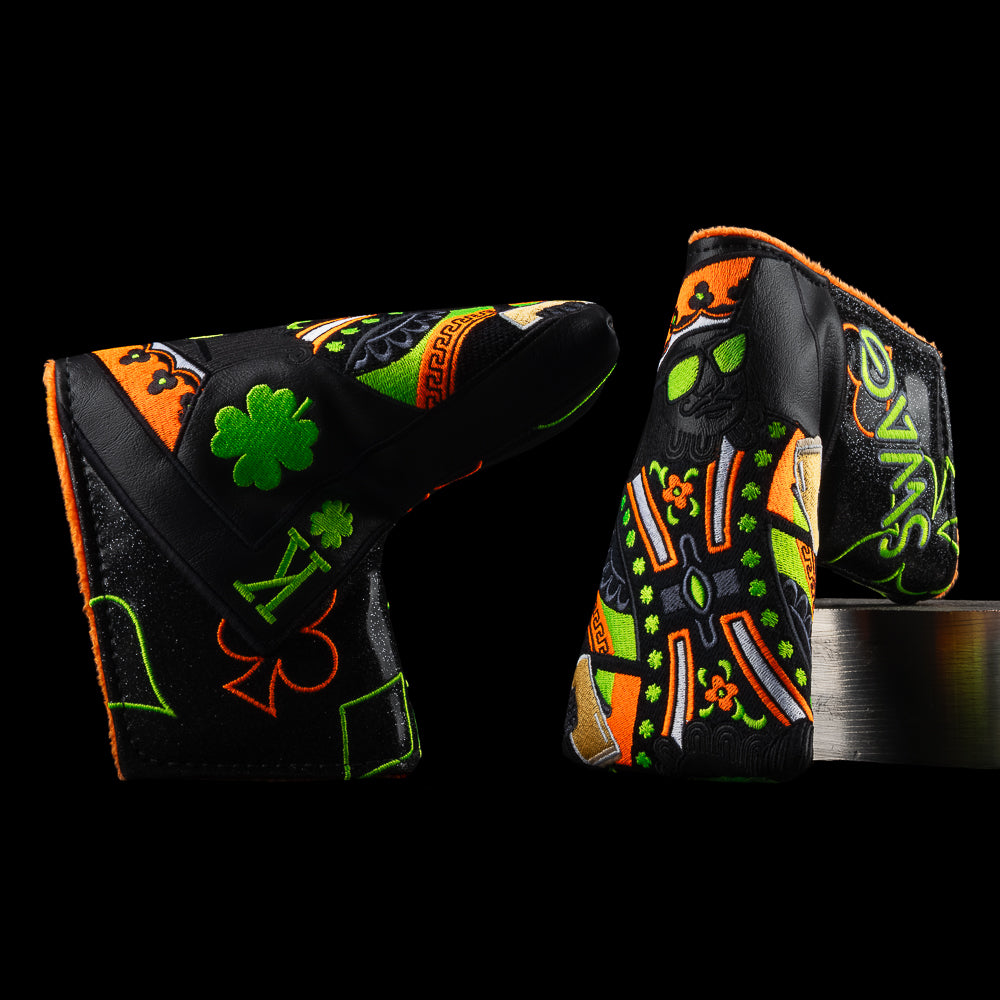 Eclipse Irish stout king black, orange, and green blade putter golf headcover made in the USA.