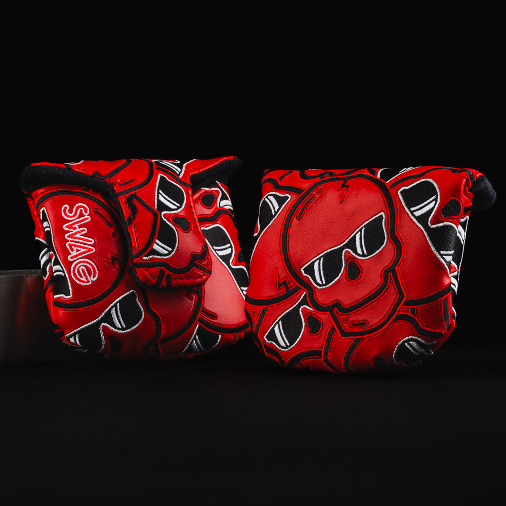 Swag Golf stacked skulls 2.0 red and black mallet putter golf headcover made in the USA.