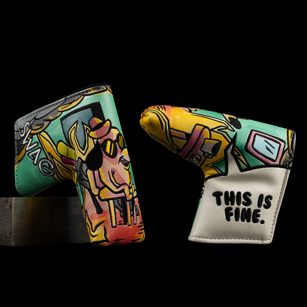 SWAG Golf meme worthy dog in burning room "this is fine" blade golf headcover.