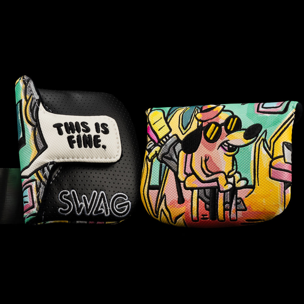 SWAG Golf meme worthy dog in burning room "this is fine" mallet putter golf headcover.