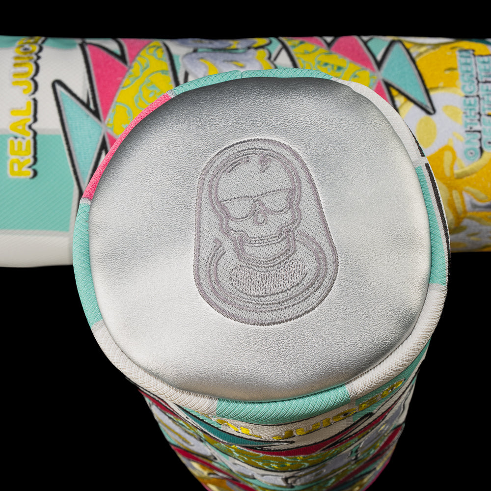 Swing Juice barrel driver cover with lemon-inspired artwork, SWAG branding, and nutrition label graphic.