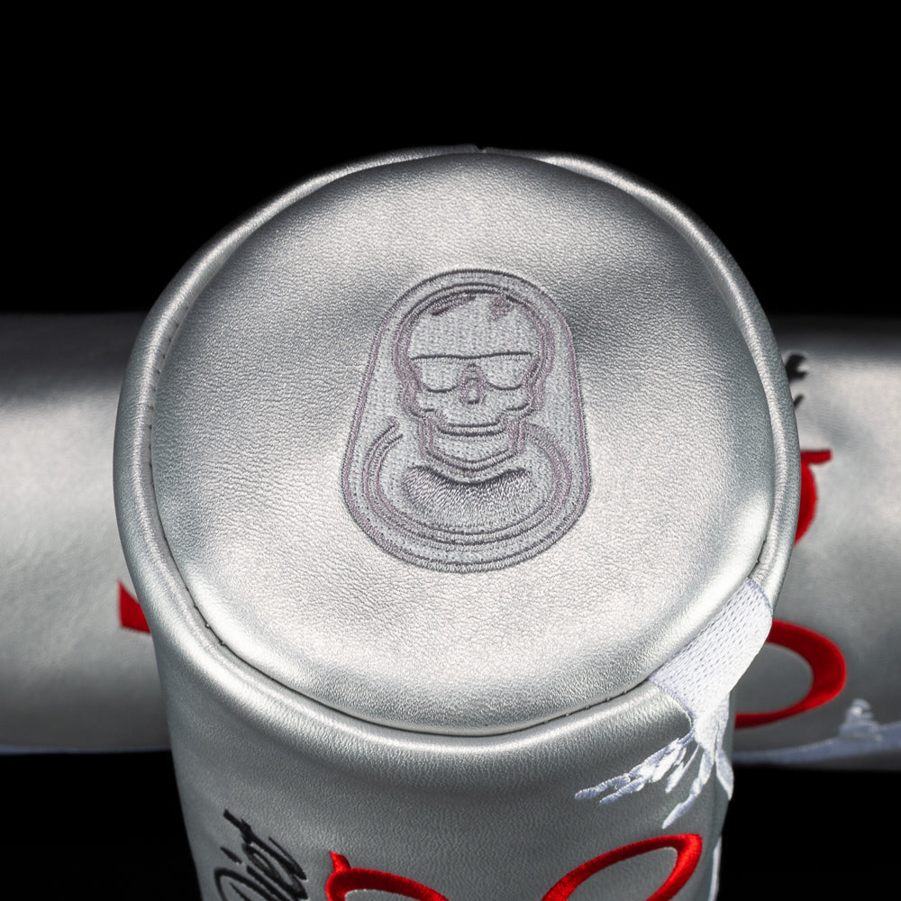 Silver Diet SWAG barrel fairway cover with red logo and soda-inspired graphic.