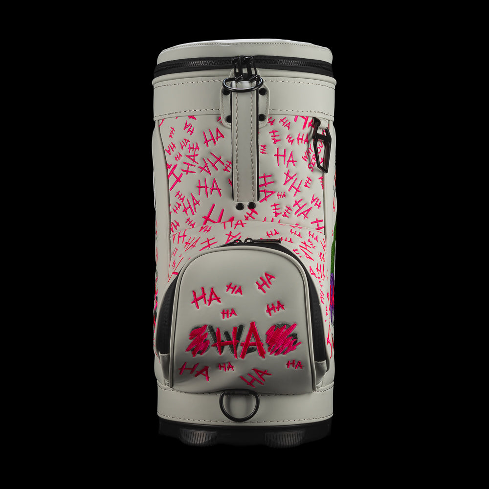 Rear view of Defaced Franklin Den Caddy Cooler with pink graffiti, carry handle, and SWAG logo pocket.