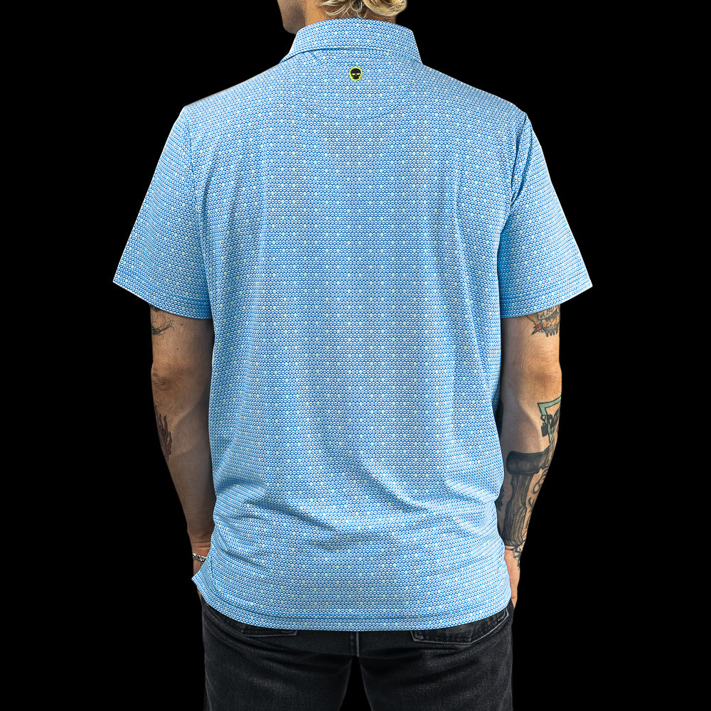 SWAG Golf Evil skulls men's short sleeve classic golf polo shirt with repeating micro skull print.