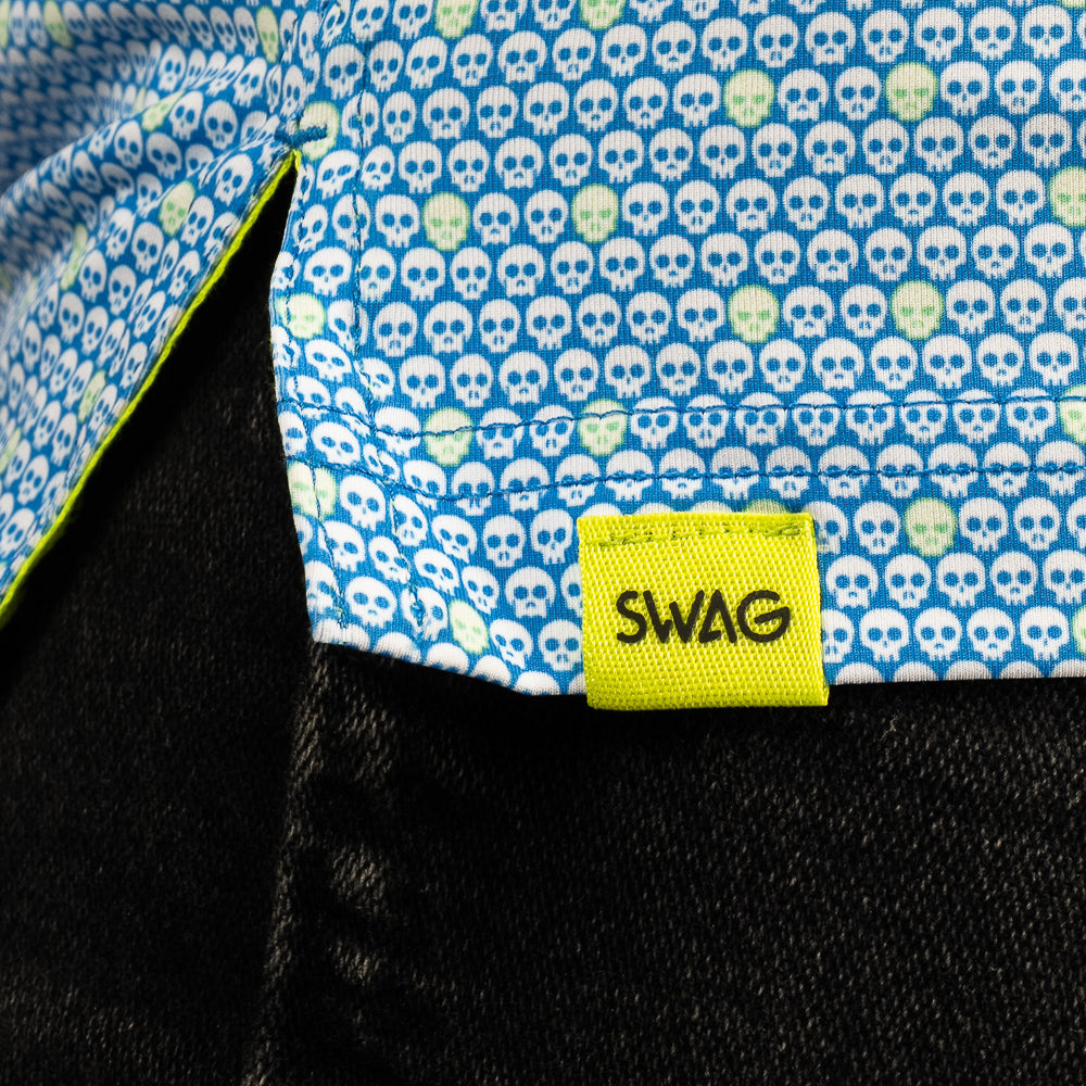 SWAG Golf Evil skulls men's short sleeve classic golf polo shirt with repeating micro skull print.