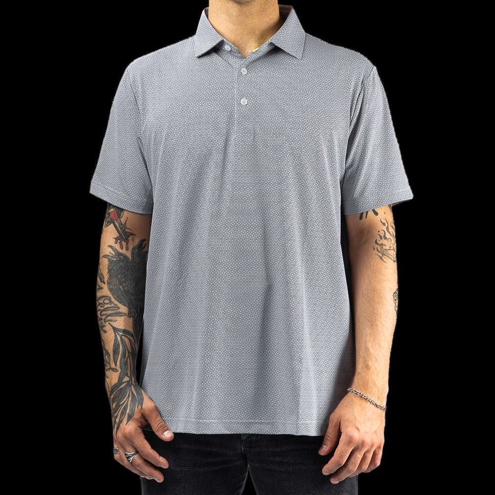 SWAG Golf grey Cool S repeating micro print men's classic short sleeve golf polo shirt.