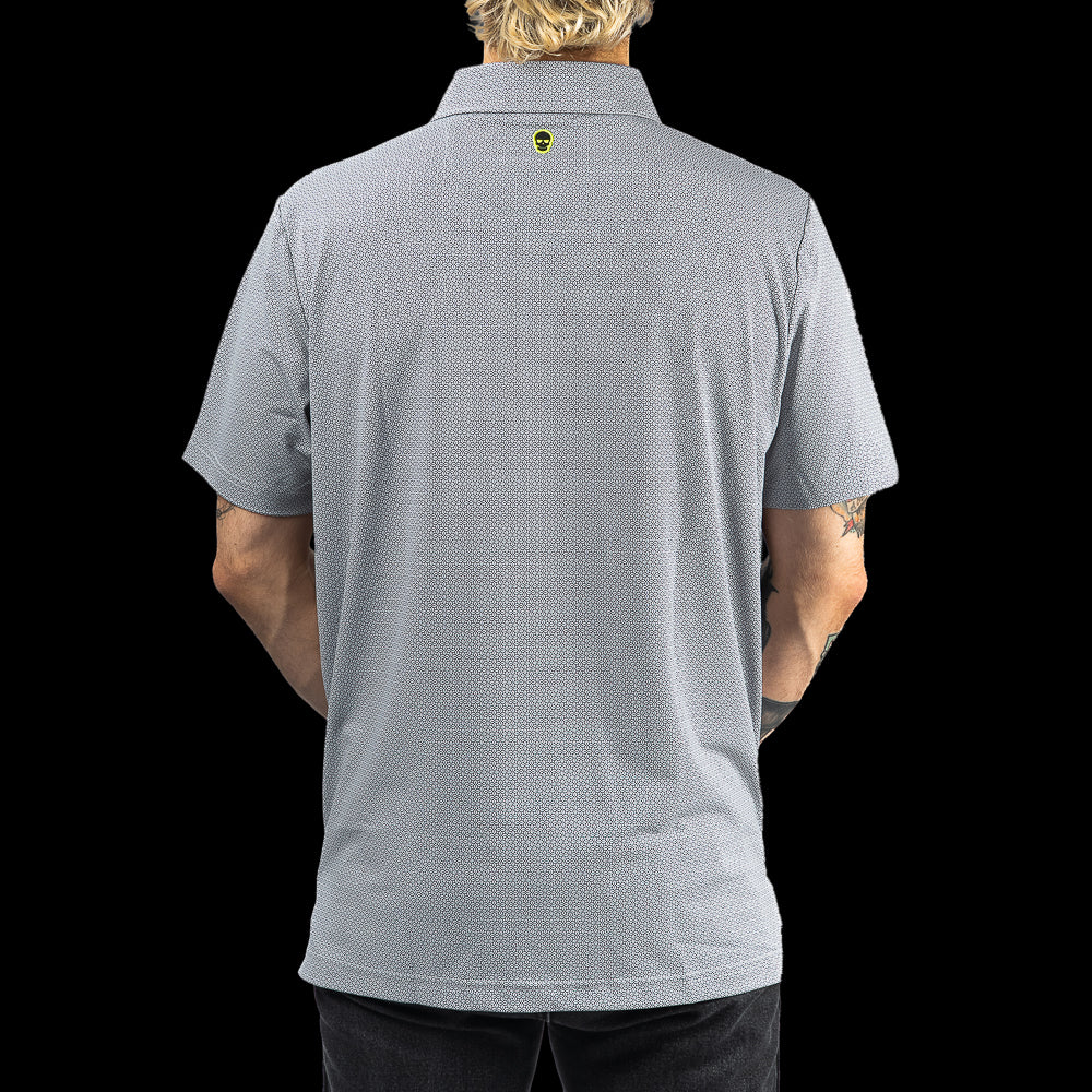 SWAG Golf grey Cool S repeating micro print men's classic short sleeve golf polo shirt.