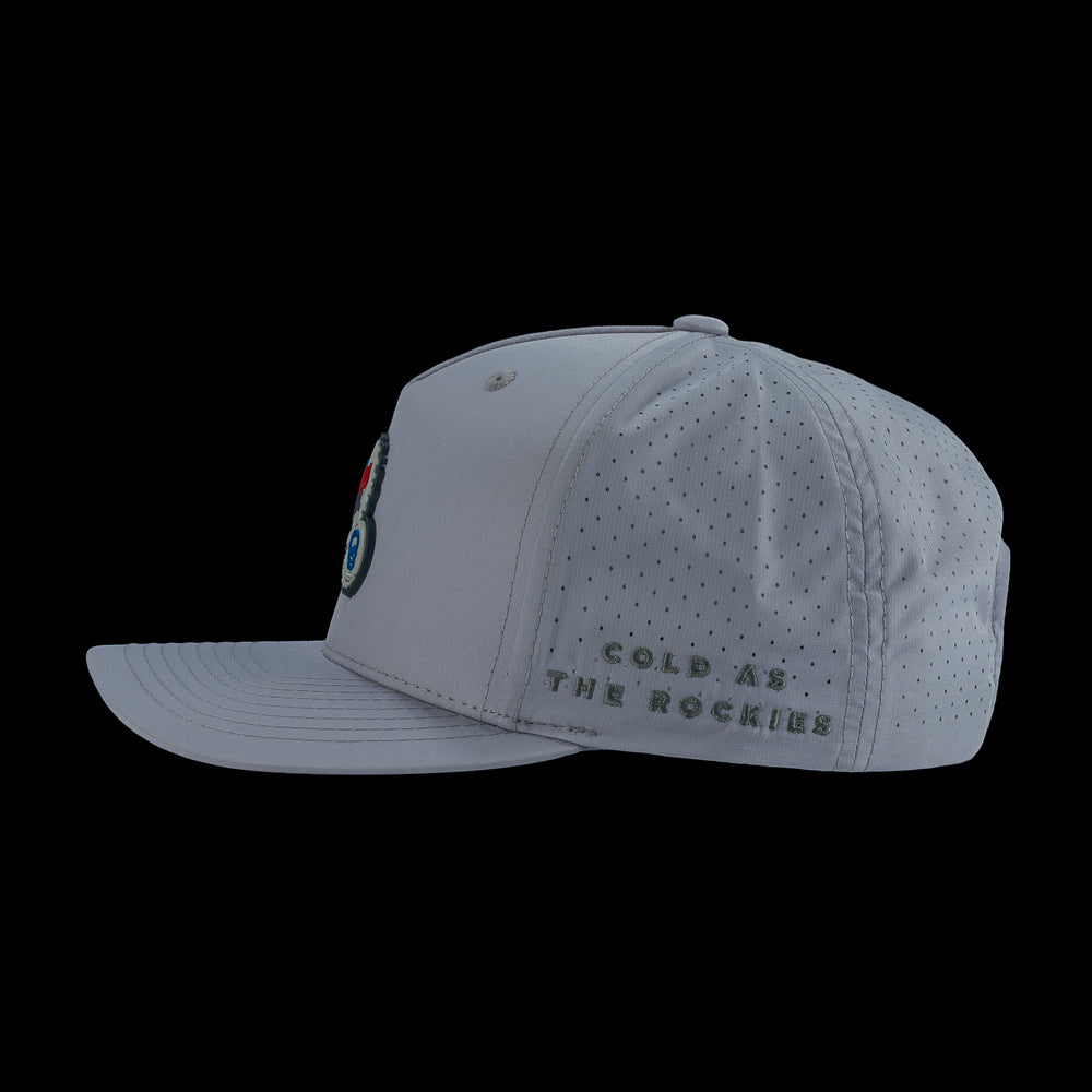 Gray performance golf hat with embroidered Coors Light and SWAG Golf logos.