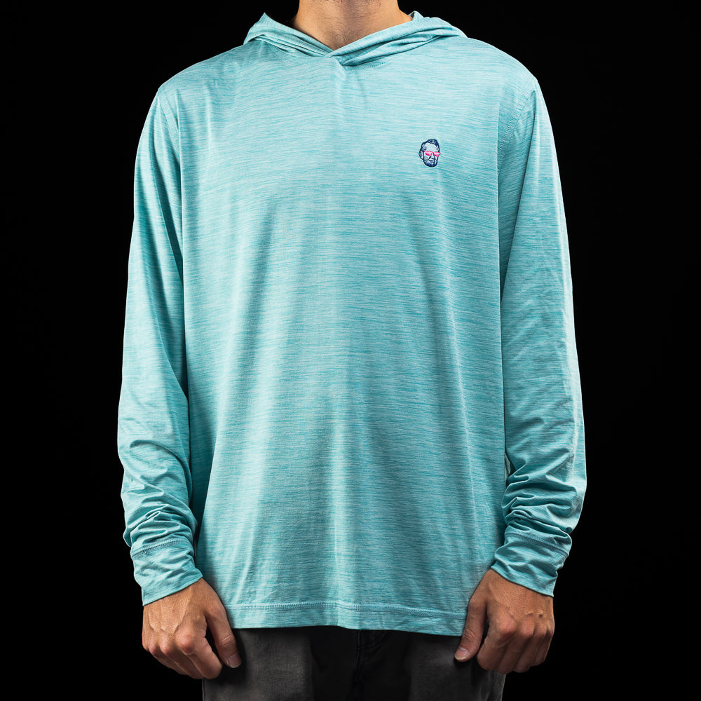 SWAG x Johnnie-O Lincoln Talon Featherweight green performance long sleeve golf hoodie.