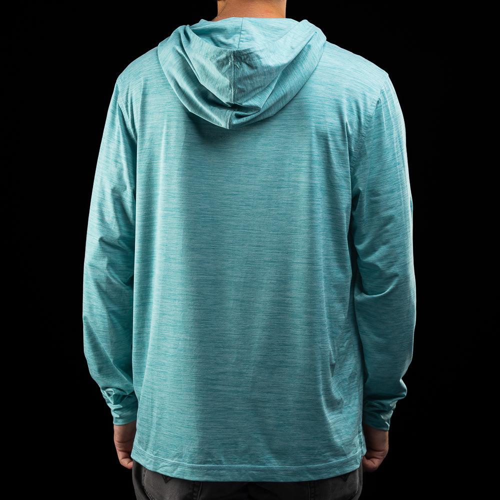 SWAG x Johnnie-O Lincoln Talon Featherweight green performance long sleeve golf hoodie.