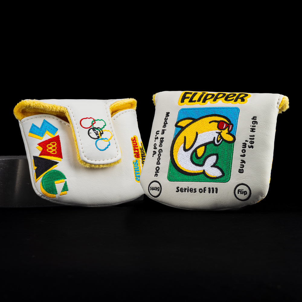 Swag Summer Games Flipper white, yellow, blue, and green mallet putter golf headcover made in the USA.