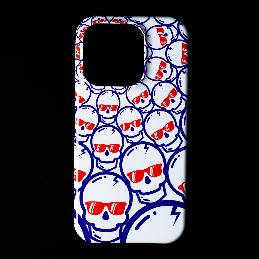 SWAG Golf red, white, and blue concentric skulls Apple iPhone mobile phone case.