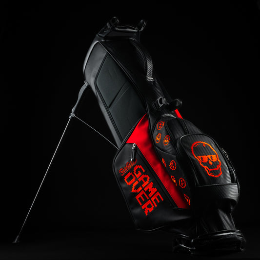 Swag x Vessel black and red game over video game themed golf stand bag.