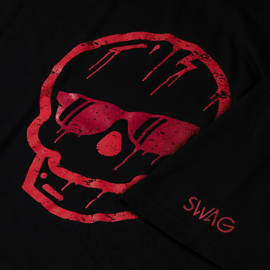 Swag dripping skull black and red men's short sleeve golf graphic t-shirt.
