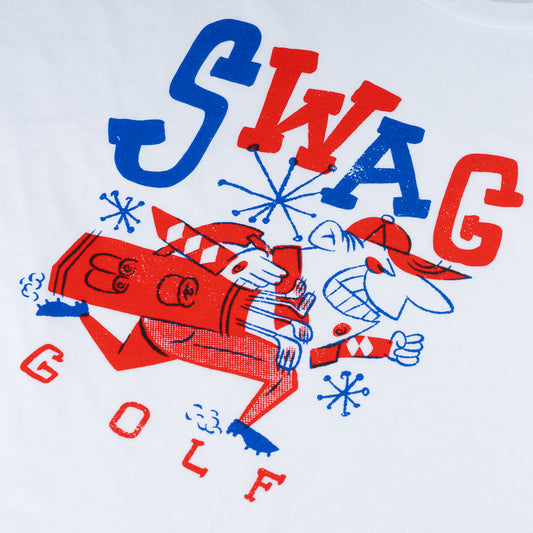 Swag men's white short sleeve golf graphic t-shirt.