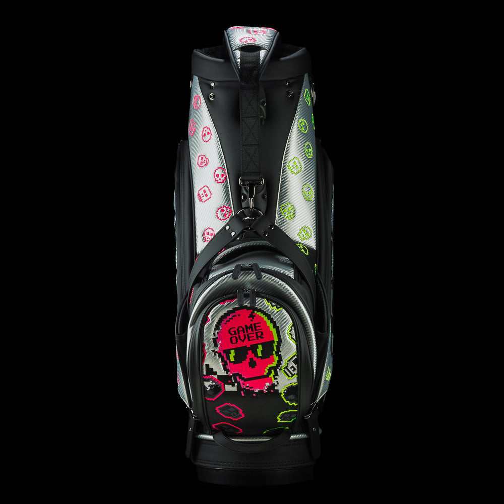 SWAG Golf Game Over silver, black, and neon pink golf staff bag accessory.