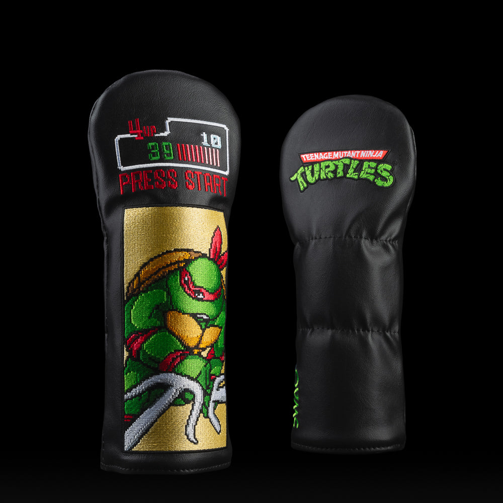 TMNT 16-bit ninja turtle Raph fairway wood golf headcover with a bold “PRESS START” button.