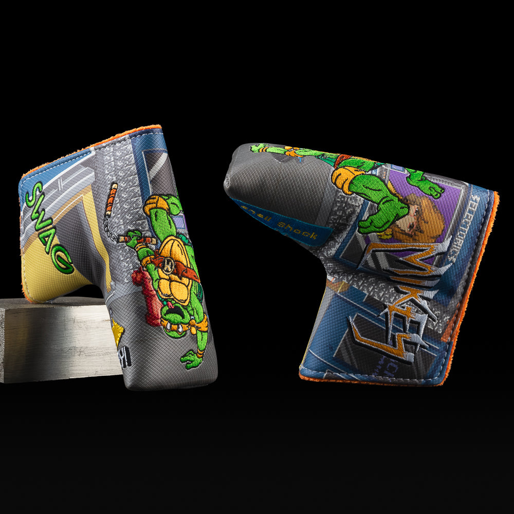 Randomly sold officially licensed TMNT blade golf headcovers featuring Leonardo, Donatello, Raphael, Michelangelo, April O’Neil, or a villain in video game style. Collect them all and win a free prize.